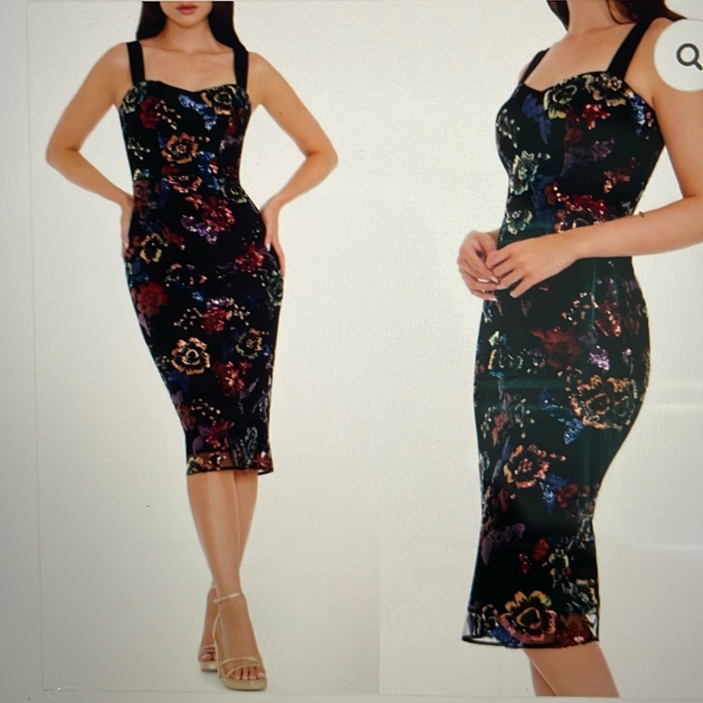 Dress the Population Nicole Sequin Floral Sheath Cocktail Dress